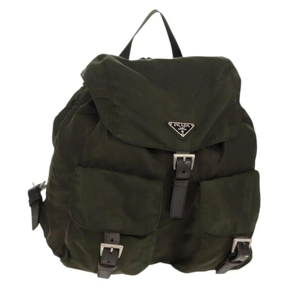 PRADA Backpack Nylon Khaki Silver Auth 157774 main image 16